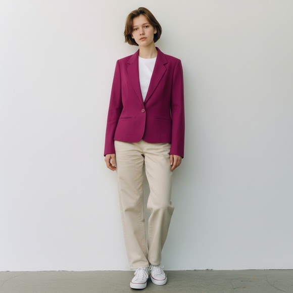 PENDLETON Vintage Wool Fuschia Single Breasted Blazer Size 12 - Picture 10 of 11